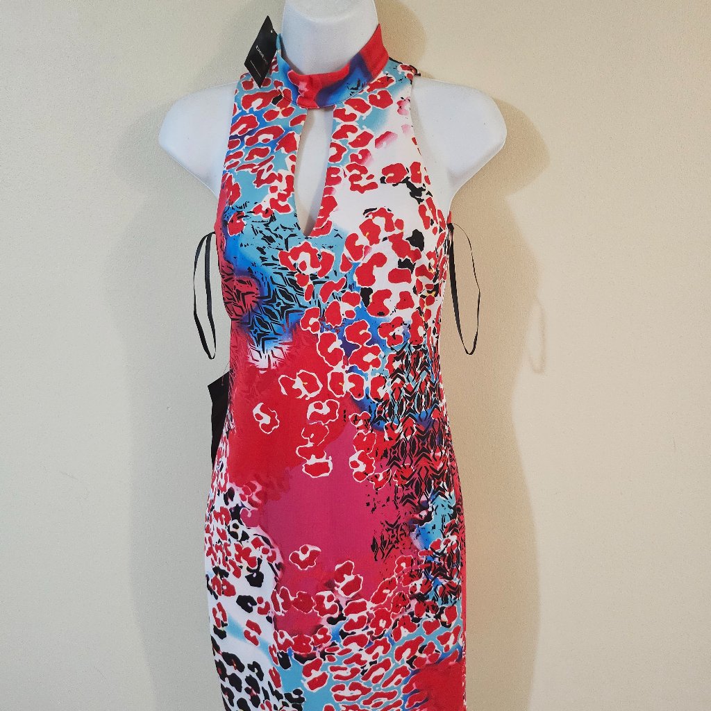 Bebe Floral Cutout Dress Mock Neck, Racer Back - Size Xs